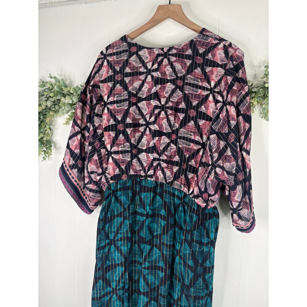 Anthropologie Bl-nk London Lisette Kimono Sleeve Max Dress XL Boho Metallic - Picture 9 of 10